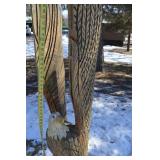 Carved Wooden Eagle Sculpture on Log Pedestal - Totem-Style Outdoor Yard Art, ~6 ft Tall