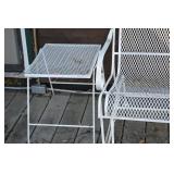 White Wrought Iron Patio Bench & Matching Side Table - Ornate Leaf Design