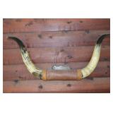 Longhorn Bull Horns Pair - Leather-Wrapped Center Wall Decor