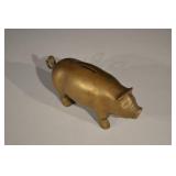 Brass Piggy Bank - Pig Shaped Coin Slot, Gold Tone, 9 in Long