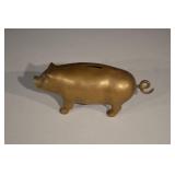 Brass Piggy Bank - Pig Shaped Coin Slot, Gold Tone, 9 in Long