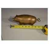 Brass Piggy Bank - Pig Shaped Coin Slot, Gold Tone, 9 in Long
