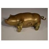 Brass Piggy Bank - Pig Shaped Coin Slot, Gold Tone, 9 in Long