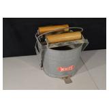 WHITE Galvanized Bucket with Wooden Roller Handles - Vintage Industrial Decor