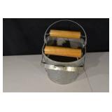 WHITE Galvanized Bucket with Wooden Roller Handles - Vintage Industrial Decor