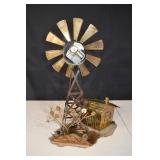 Rusty Metal Windmill Sculpture with Tin House - Vintage Farmyard Decor