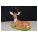 Ceramic Deer Figurine With Antlers - Lying Resin Sculpture, Green Base, About 15 In Long