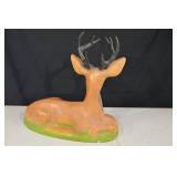 Ceramic Deer Figurine With Antlers - Lying Resin Sculpture, Green Base, About 15 In Long