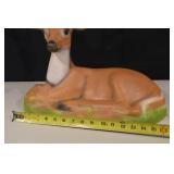 Ceramic Deer Figurine With Antlers - Lying Resin Sculpture, Green Base, About 15 In Long