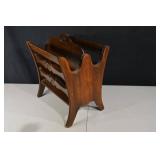 Vintage 3-Tier Carved Wood Magazine Rack with Carry Handle