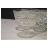 Crystal Cut Glass Goblets with Diamond Pattern - Lidded Sugar Bowl Set
