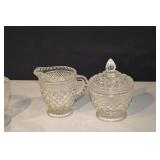 Crystal Cut Glass Goblets with Diamond Pattern - Lidded Sugar Bowl Set