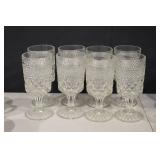 Crystal Cut Glass Goblets with Diamond Pattern - Lidded Sugar Bowl Set