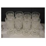 Crystal Cut Glass Goblets with Diamond Pattern - Lidded Sugar Bowl Set