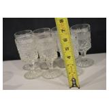 Crystal Cut Glass Goblets with Diamond Pattern - Lidded Sugar Bowl Set
