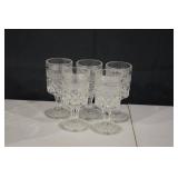Crystal Cut Glass Goblets with Diamond Pattern - Lidded Sugar Bowl Set