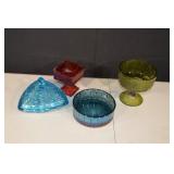 Assorted Colored Glass Dishes & Goblet - 5-Piece Set