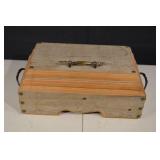 Vintage Wooden Jewelry Box With Red Velvet Interior And Ornate Brass Handle