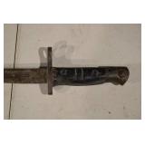Antique Dagger with Rusted Iron Blade & Carved Dark Wooden Grip, Crossguard
