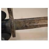 Antique Dagger with Rusted Iron Blade & Carved Dark Wooden Grip, Crossguard