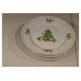 Holiday Hostess China Christmas Tree Pattern Dinnerware Set - Plates, Cups, Creamer, Sugar