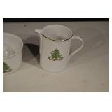 Holiday Hostess China Christmas Tree Pattern Dinnerware Set - Plates, Cups, Creamer, Sugar