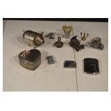 Assorted Vintage Metal Miniatures & Lighters - Heart Keepsake Tin, Angel Figurine, 2 Toy Cars