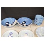 Northcrest Snowman Dinnerware Set - 2 Large Bowls, 4 Small Bowls, 4 Dessert Plates, 1 Serving Plate