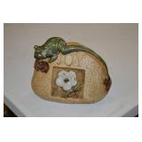 Green Frog Ceramic Figurine on Textured Beige Base with JOY Inscription