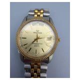 Waltham Day-Date Quartz Two-Tone Stainless Steel Watch - Gold Bezel