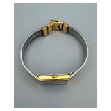 Wristwatch - Vintage Gold-Tone Rectangular Case, Base Metal, Stainless Steel Back, Gold Bracelet