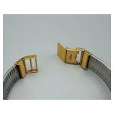 Wristwatch - Vintage Gold-Tone Rectangular Case, Base Metal, Stainless Steel Back, Gold Bracelet