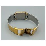 Wristwatch - Vintage Gold-Tone Rectangular Case, Base Metal, Stainless Steel Back, Gold Bracelet