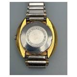 Gruen 17 Jewels Day-Date Watch - Gold Bezel, Stainless Steel Band