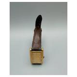 Movado Gold-Tone Rectangular Quartz Watch - Leather Strap - Swiss Made