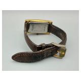 Movado Gold-Tone Rectangular Quartz Watch - Leather Strap - Swiss Made