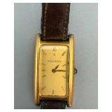 Movado Gold-Tone Rectangular Quartz Watch - Leather Strap - Swiss Made