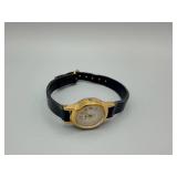 Gold-Tone Wristwatch with Black Leather Strap - Crown Missing, Not Tested