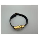 Gold-Tone Wristwatch with Black Leather Strap - Crown Missing, Not Tested