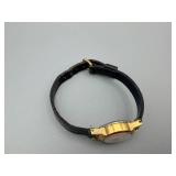 Gold-Tone Wristwatch with Black Leather Strap - Crown Missing, Not Tested