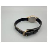 Gold-Tone Wristwatch with Black Leather Strap - Crown Missing, Not Tested