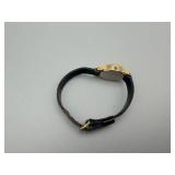 Gold-Tone Wristwatch with Black Leather Strap - Crown Missing, Not Tested