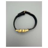 Gold-Tone Wristwatch with Black Leather Strap - Crown Missing, Not Tested