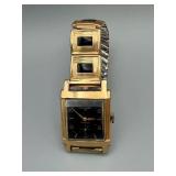 Hallmark Swiss Incabloc Dress Watch - Gold Tone Rectangular Case, Black Dial