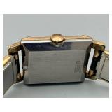 Hallmark Swiss Incabloc Dress Watch - Gold Tone Rectangular Case, Black Dial