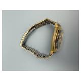 Vintage Gold-Tone Day-Date Wristwatch with Blue Dial - Stainless Steel Back