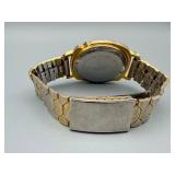 Vintage Gold-Tone Day-Date Wristwatch with Blue Dial - Stainless Steel Back