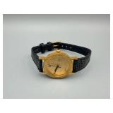 Gold-Tone Dress Watch with Crocodile-Textured Leather Strap - Untested