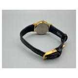 Gold-Tone Dress Watch with Crocodile-Textured Leather Strap - Untested