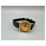 Gold-Tone Dress Watch with Crocodile-Textured Leather Strap - Untested